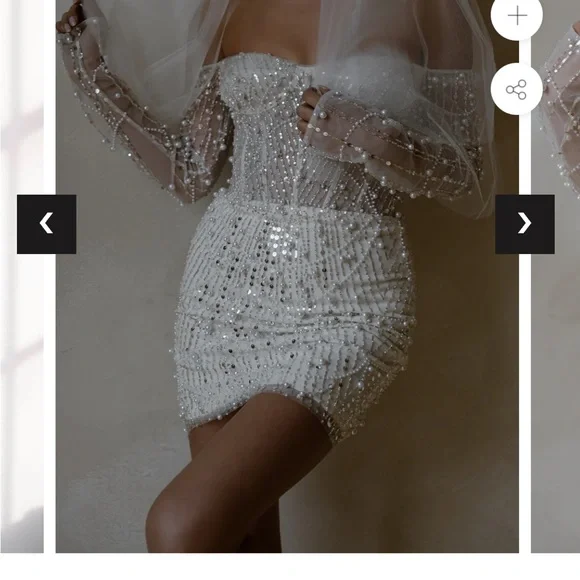 UNTAMED PETALS BY AMANDA JUDGE White Beaded Off-Shoulder Mini Dress - Picture 1 of 7